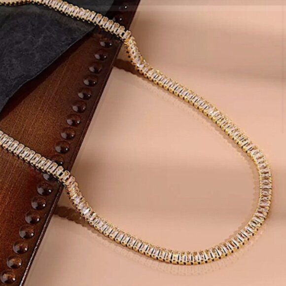 18K GOLD PLATED CRYSTAL CHOKER NECKLACE BRACELET SET - Picture 2 of 9